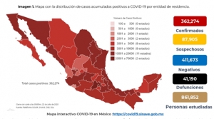 México suma 362,274 casos confirmados de COVID-19; hay 41,190 defunciones