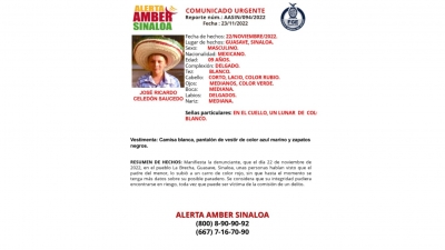 Alerta Amber para la localizaci&oacute;n de Jos&eacute; Ricardo de 9 a&ntilde;os de edad, de Guasave