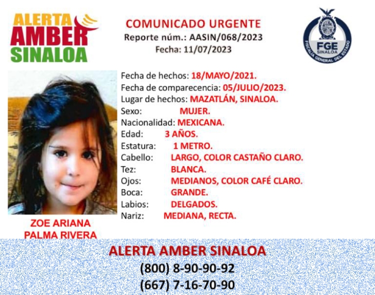A Zoe se la llev&oacute; su pap&aacute; y ya no la regres&oacute;; la buscan en Mazatl&aacute;n