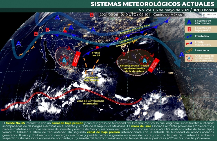 Masa de Aire asociada al Frente Fr&iacute;o No. 55 provocar&aacute; ambiente fr&iacute;o y nieblas matutinas en zonas serranas del noreste