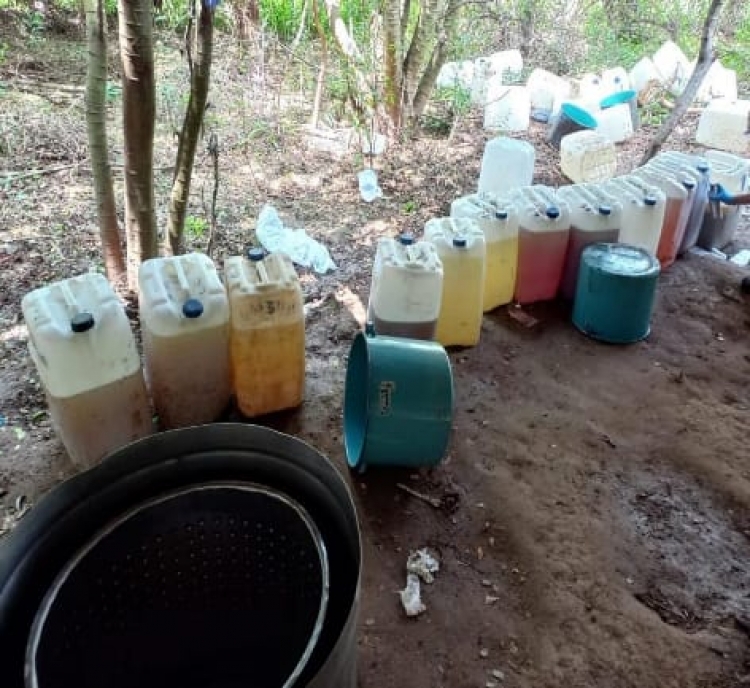 SEDENA localizó mil 399 litros 99 milímetros de metanfetamina, y otros químicos en presunto laboratorio clandestino ubicado en el poblado de Tabala y San Lorenzo