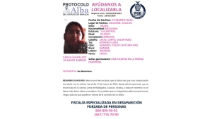 Activan Protocolo Alba para localizar a Carla Guadalupe Ocampos Barrios que desapareció en Culiacán