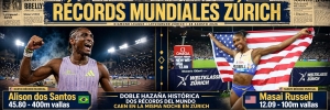 Alison dos Santos y Masai Russell hacen historia con dos r&eacute;cords mundiales en 40 minutos en la Liga Diamante