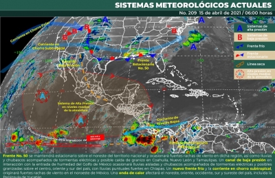 Rachas de vientos en la regi&oacute;n por Frente Fr&iacute;o No. 50 en la regi&oacute;n
