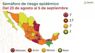 Chiapas el &uacute;nico estado en riesgo bajo en el Sem&aacute;foro Epidemiol&oacute;gico