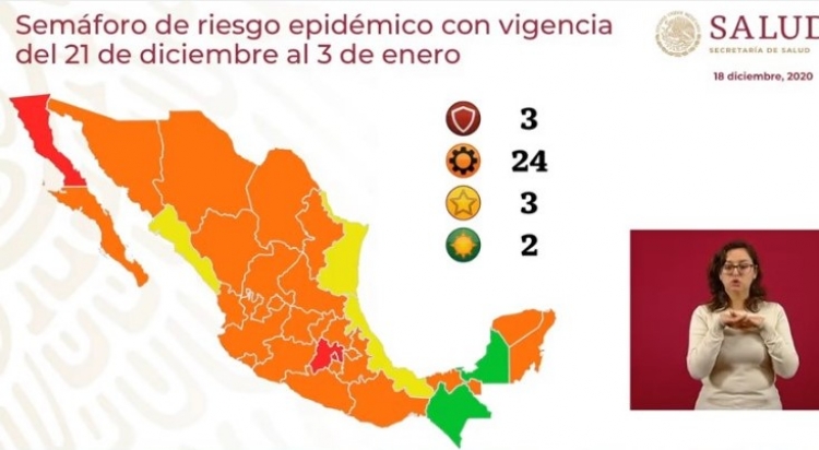 Tres estados en Sem&aacute;foro Epidemiol&oacute;gico Rojo por COVID-19