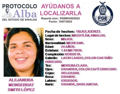 FGE activ&oacute; el protocolo de Alerta Amber por la desaparici&oacute;n de Alejandra Monserrat, de 24 a&ntilde;os de edad