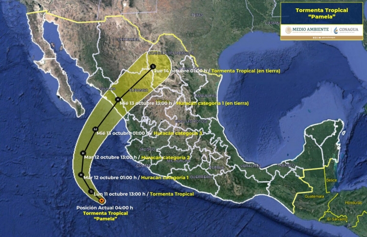 Pamela tocar&iacute;a tierra entre Culiac&aacute;n y Elota el mi&eacute;rcoles: Conagua