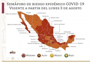 Mapa de sem&aacute;foro epidemiol&oacute;gico: mitad rojo, mitad naranja