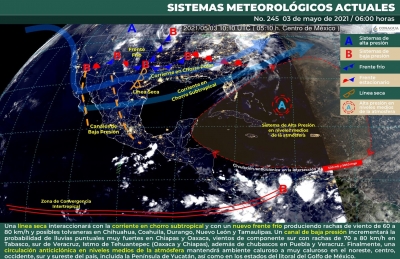 Un nuevo Frente Fr&iacute;o se aproxima al norte de M&eacute;xico durante la noche
