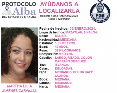 Buscan a Martha Lilia en Mazatlán; ayuda a localizarla
