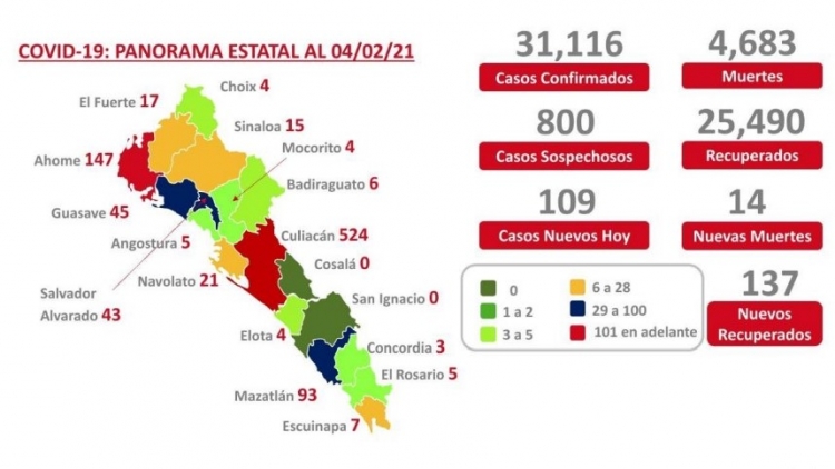 Al 04 de febrero 2021: hay 31,116 casos confirmados por COVID-19