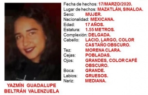 La FGE, Solicita la colaboraci&oacute;n de la sociedad para localizar a YAZMIN GUADALUPE