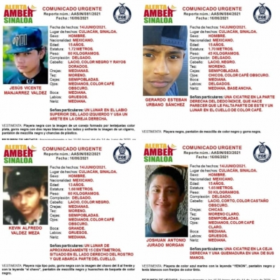Se enciende la Alerta Amber por desaparici&oacute;n de cuatro j&oacute;venes