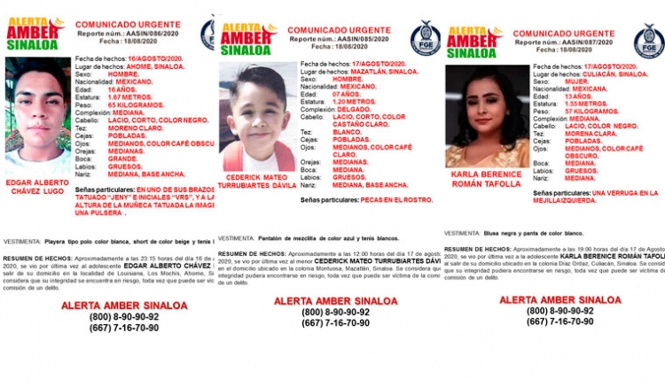 Desaparecen tres menores de Ahome, Mazatlán y Culiacán