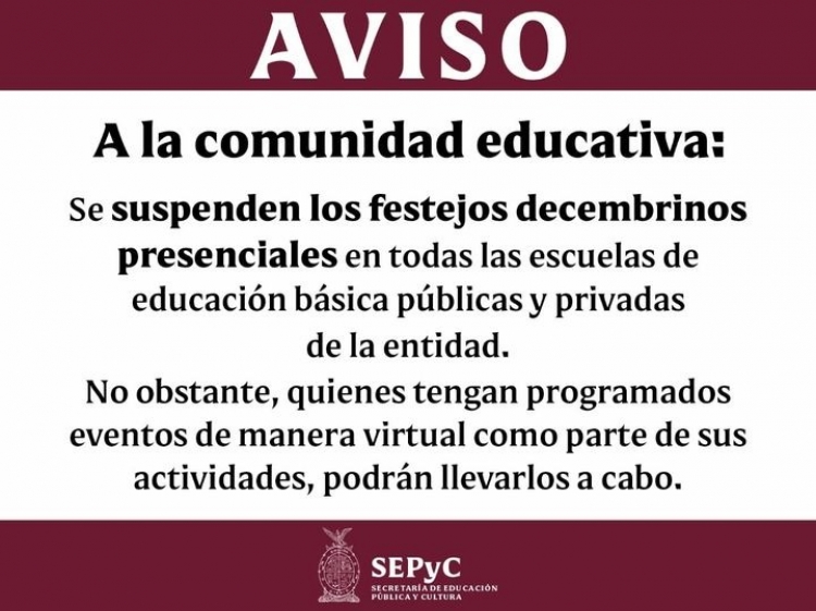 Proh&iacute;ben las posadas y festivales navide&ntilde;os presenciales en escuelas