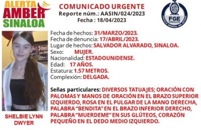 Desaparece jovencita estadounidense en la ciudad de Guam&uacute;chil, Sinaloa