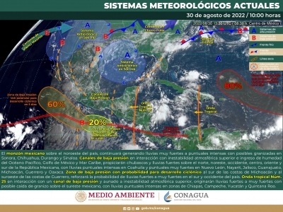 SMN extiende el pron&oacute;stico de intensas lluvias a mi&eacute;rcoles en Sinaloa