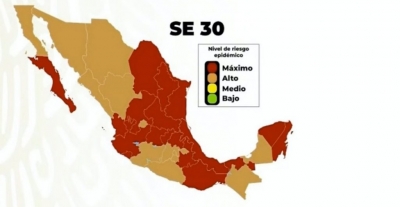 El semáforo Covid-19 catalogó en rojo a 18 entidades y 14 en naranja, entre ellas Sinaloa