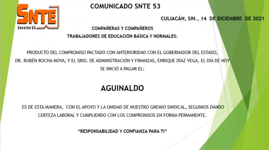 Maestros del SNTE 53 reciben el pago de aguinaldo y las dos quincenas de  diciembre