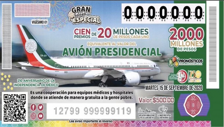 S&iacute; se rifar&aacute; el avi&oacute;n presidencial y ser&aacute; para el 15092020