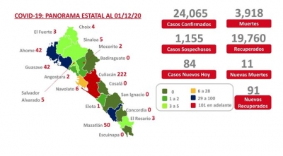 Al 01 de diciembre 2020 hay 24,065 casos confirmados