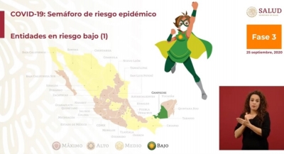 Campeche es el primer estado con sem&aacute;foro verde de COVID-19 en M&eacute;xico; la mitad del pa&iacute;s ya est&aacute; en amarillo