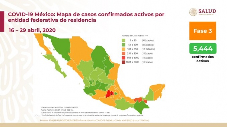 M&eacute;xico tiene 17,799 casos confirmado de COVID-19; hay 1,732 defunciones