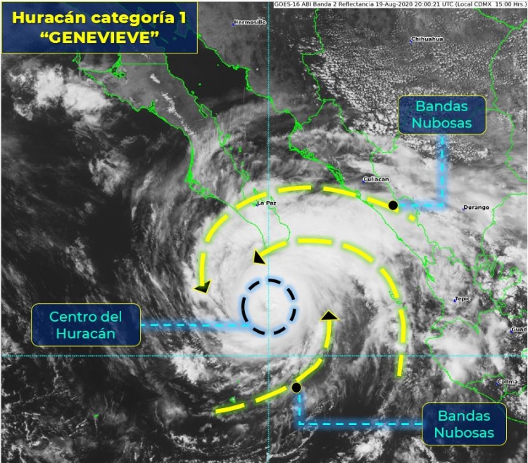 Imagen de &ldquo;Genevieve&rdquo; ahora como Hurac&aacute;n de categor&iacute;a 1