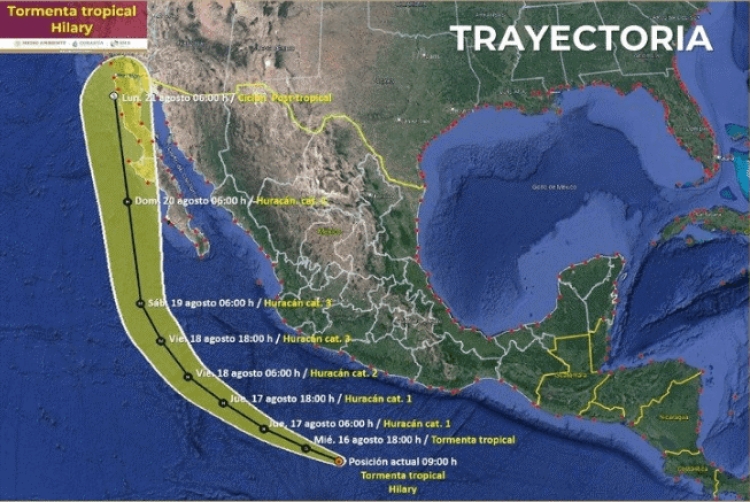 Conagua estima que Tormenta Tropical 'Hilary' se convierta en hurac&aacute;n este jueves: &iquest;Cu&aacute;l ser&iacute;a su trayectoria?