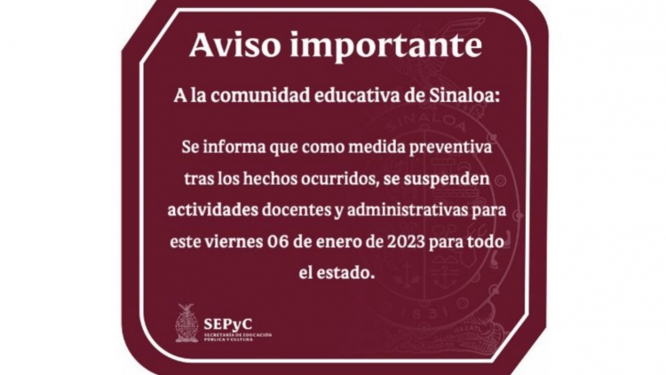 Suspensi&oacute;n de labores a maestros y para personal de SEPyC