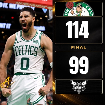 Tatum anota 32 puntos en la victoria de los Celtics ante Hornets.