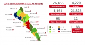 Al 02 de enero 2021 hay 26,455 casos confirmados por COVID-19