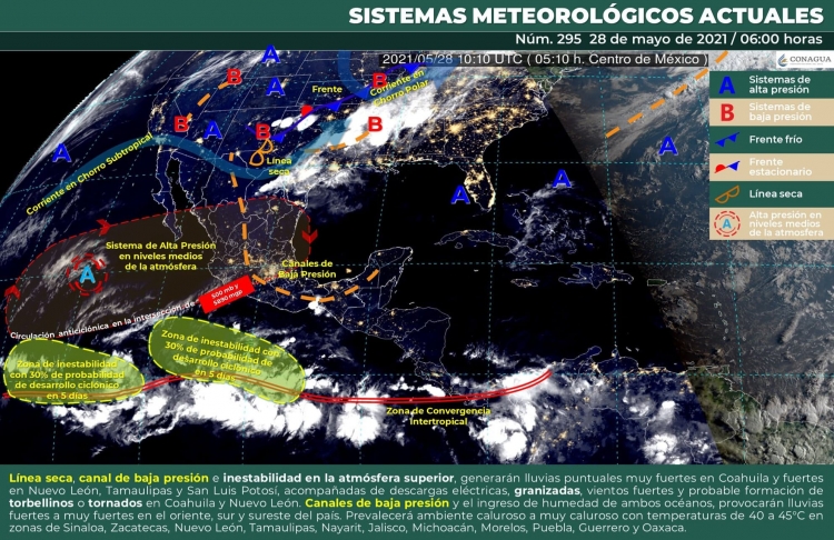 Inestabilidad superior atmosférica en el norte y noreste de México