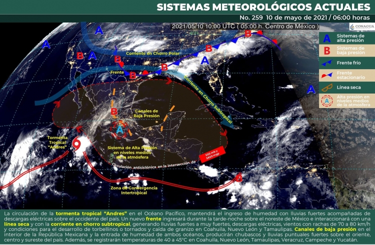 El ciclón &quot;Andrés&quot; se va alejando del territorio nacional