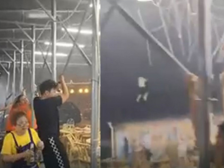 Salen volando clientes de restaurante por fuertes rachas de viento en China