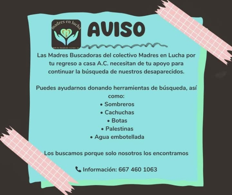 El colectivo de Madres en Lucha por tu regreso a Casa busca donares de material de b&uacute;squeda