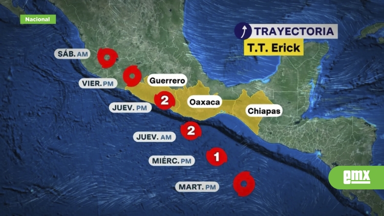 Hay alerta en 22 municipios de Oaxaca por Huracán &quot;Erick&quot;; activan planes DN-III-E y Marina