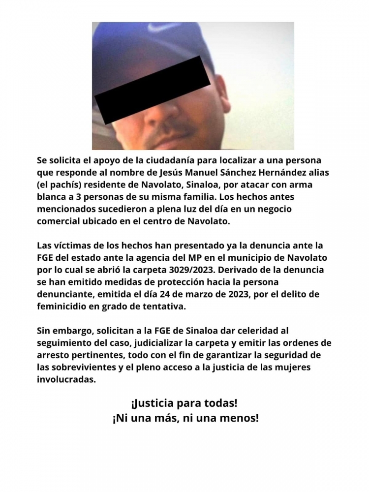 Se Busca a Jesús Manuel Sánchez por tentativa de feminicidio