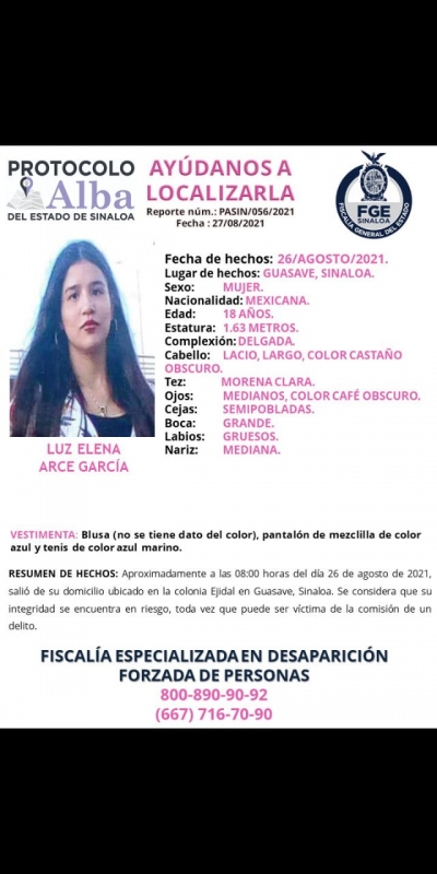 La FGE activ&oacute; el Protocolo Alba por desaparici&oacute;n de una mujer en Guasave