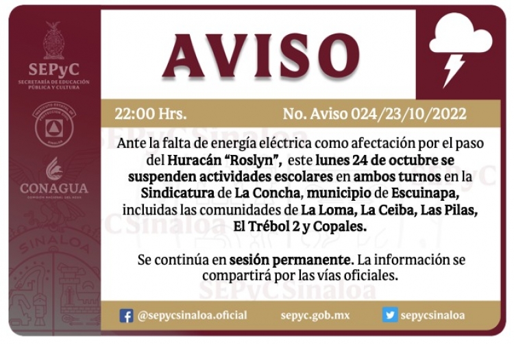 "Roslyn" deja sin luz a gran parte del municipio de Escuinapa y SEPyC suspende clases