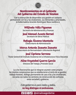 Finanzas y obras p&uacute;blicas entre otros primeros  nombramientos de Graciela Dom&iacute;nguez