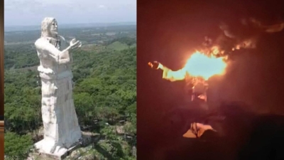 En Chiapas: un rayo destruye al Cristo Pescador, estatua considerada la cuarta m&aacute;s grande en el mundo en su tipo